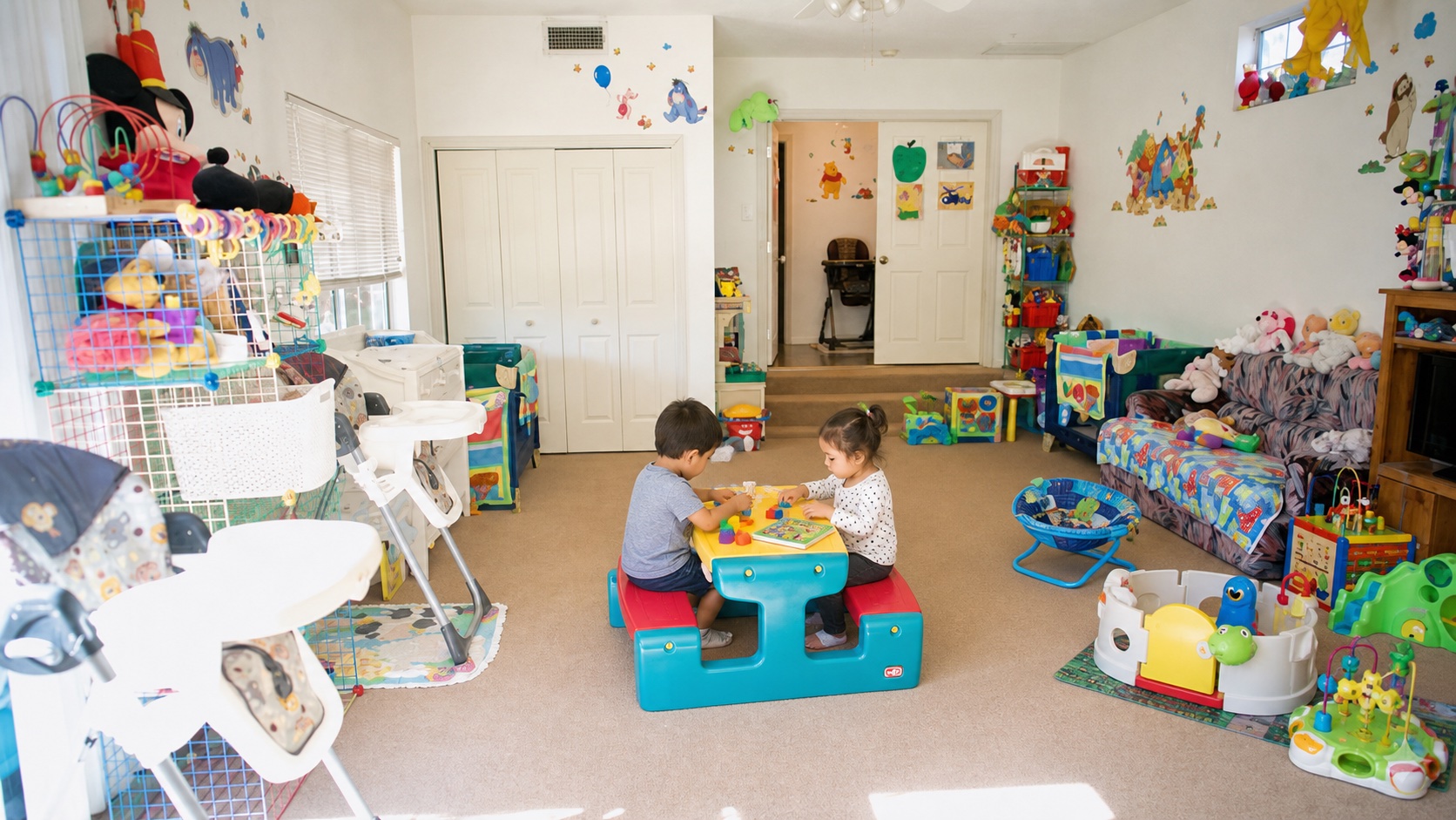 Representative children doing a learning activity in the actual daycare playroom.