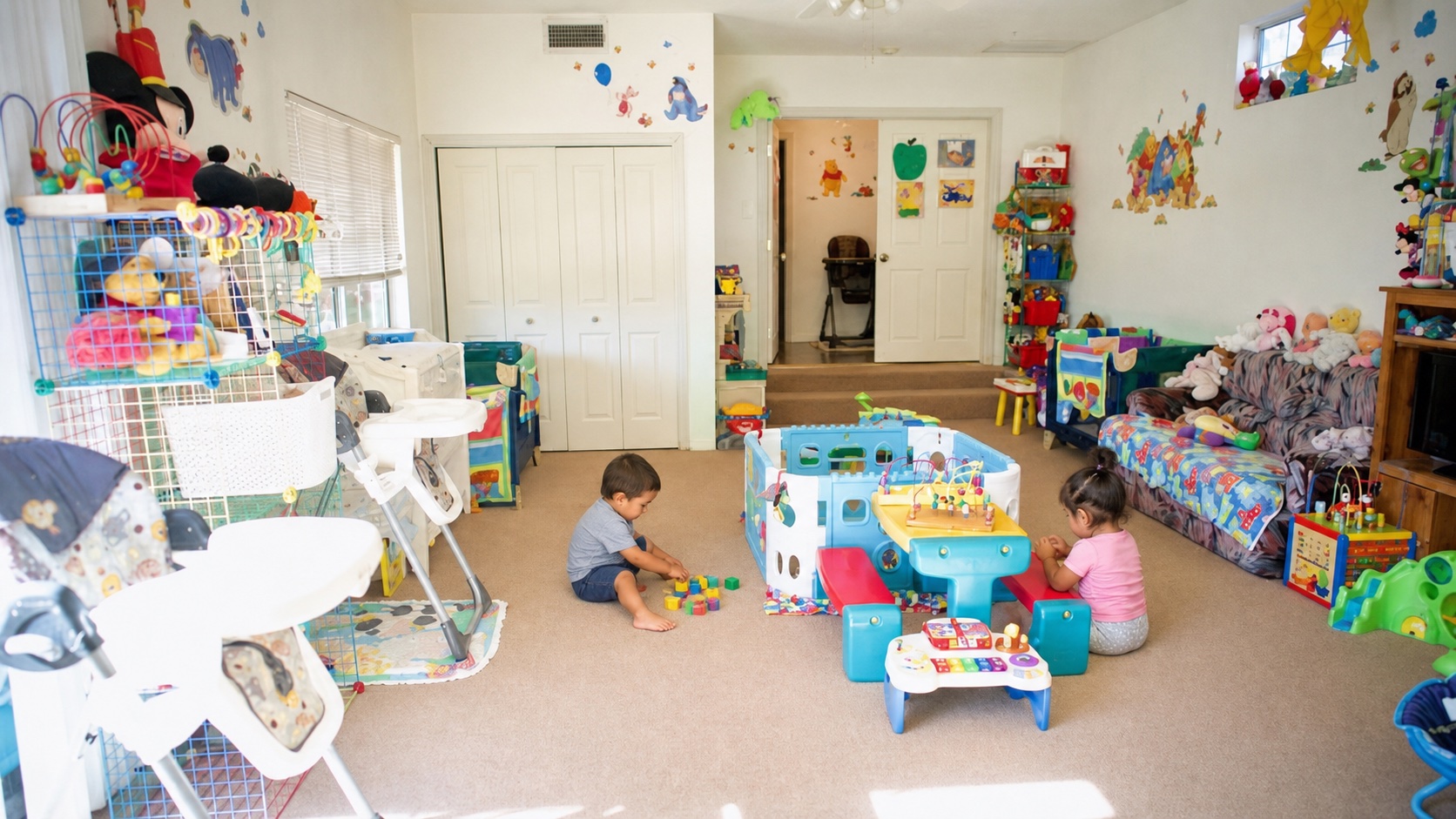 Actual Precious Moments Daycare playroom with representative children playing.